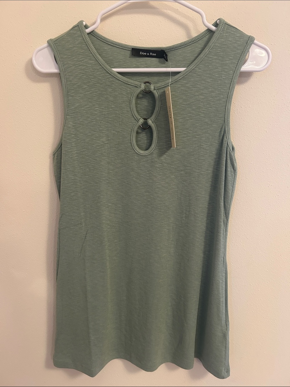 Doe & Rae Light Sage Knit Tank with Double Keyhole